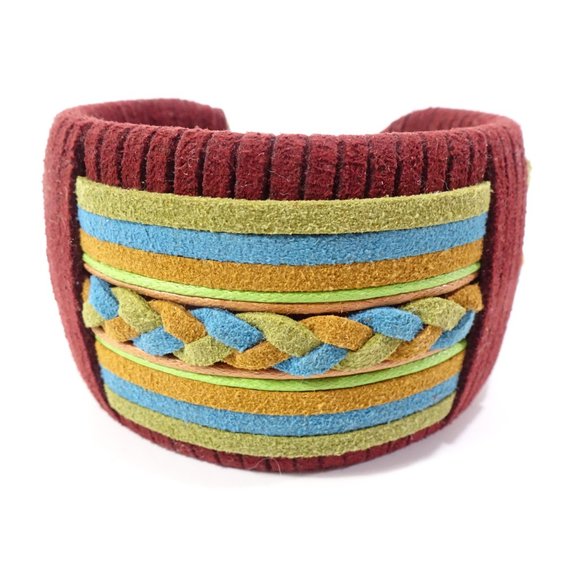 DANNIJO Tasha Suede Braided Wide Cuff Bracelet NWOT $325 Burg Blue Green - Picture 6 of 10